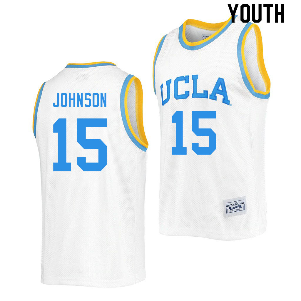 Youth #15 Myles Johnson UCLA Bruins College Jerseys Sale-Retro White - Click Image to Close